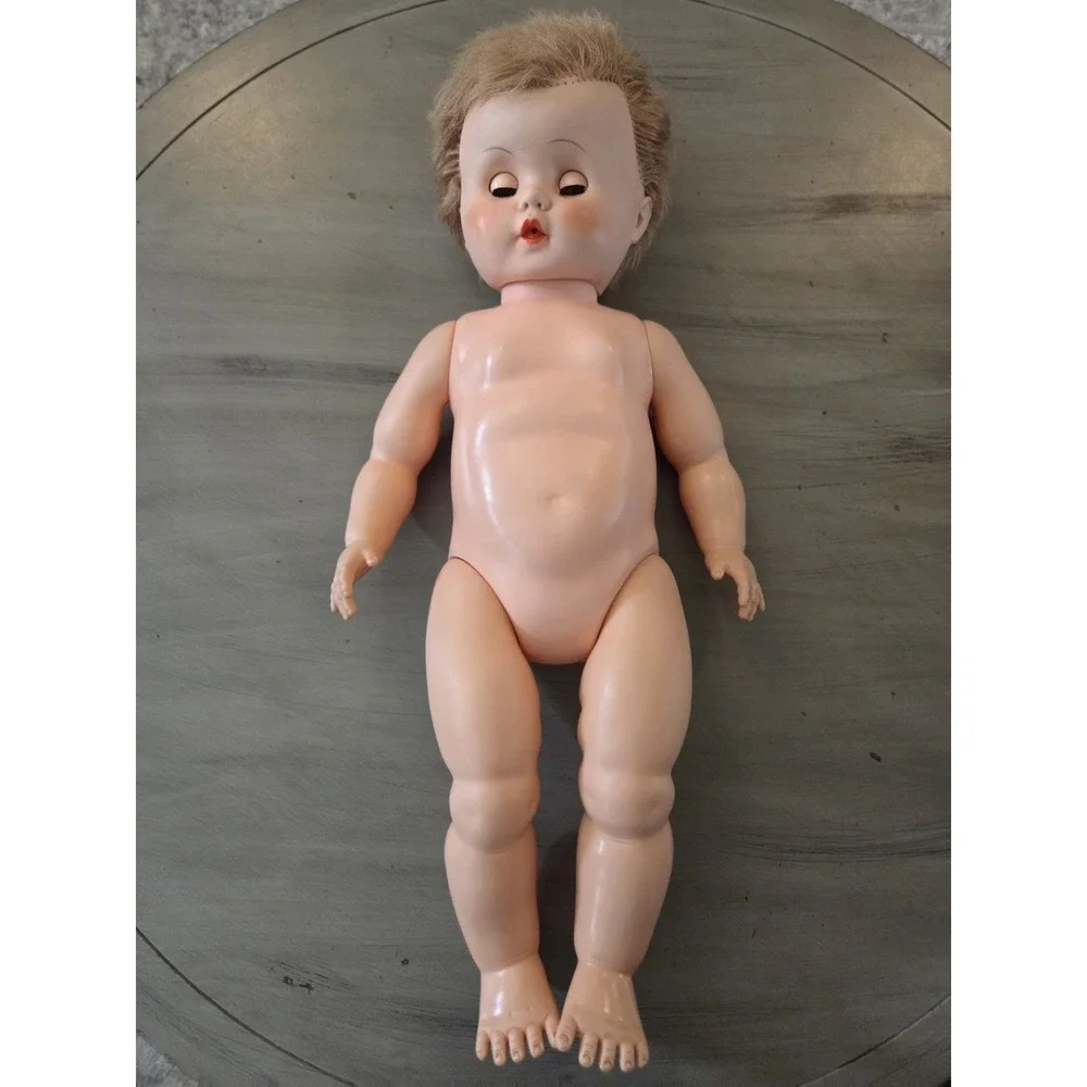 Vtg 50s 60s Drink And Wet Doll Eyes Close Blue Eyes Reddish Brown Hair‎